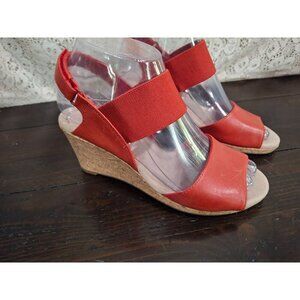 Clarks Laflay Lily Red Leather Cork Wedge SandalsSz. 5.5M